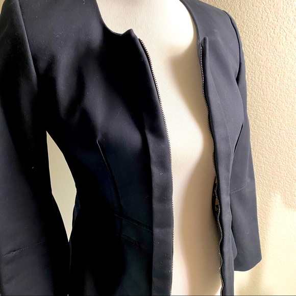 Elie Tahari Cotton Zip up black blazer jacket Sz 0
